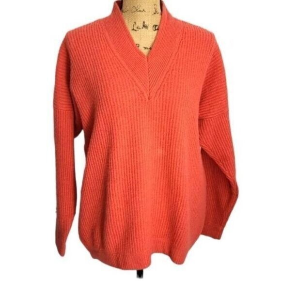 Vintage Burnt Orange V-neck Sweater Wool Angora - Picture 1 of 14